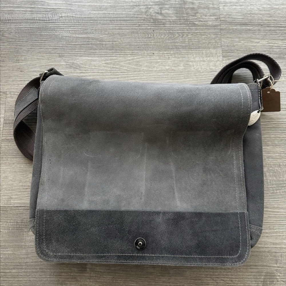 David King & Co. North South Laptop Messenger bag Dark Grey Suede Leather Men's - Picture 5 of 12